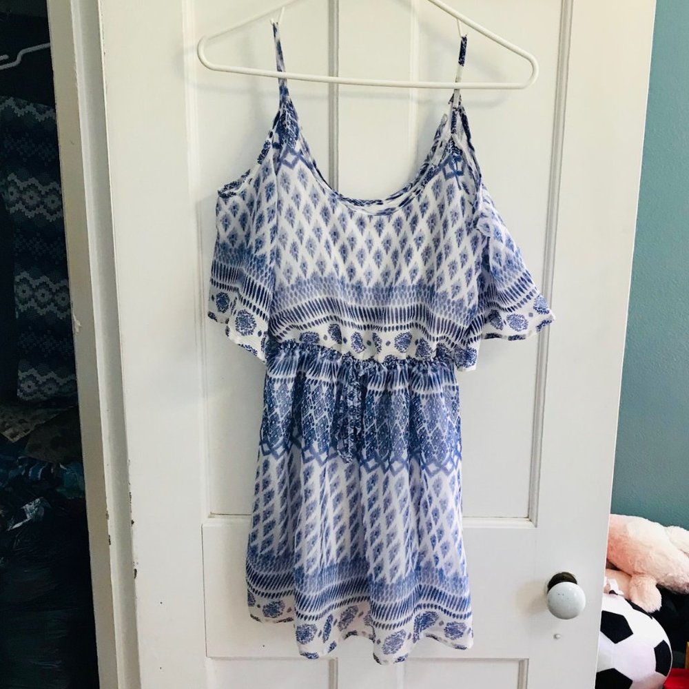 Hollister Boho Blue and White Peasant Top
